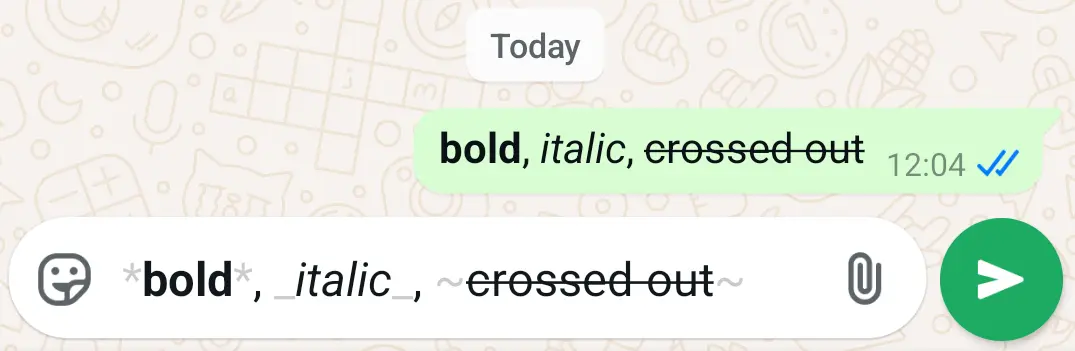 Billede: Android screenshot of formatting options in WhatsApp