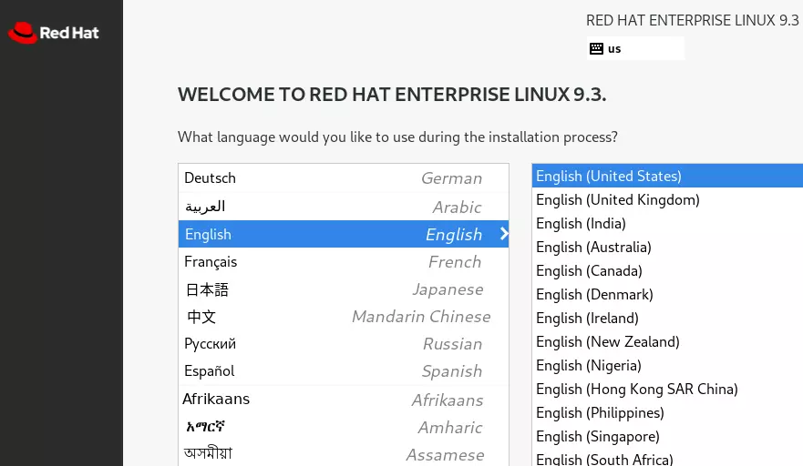 Billede: Choosing the language for the RHEL 9 installation