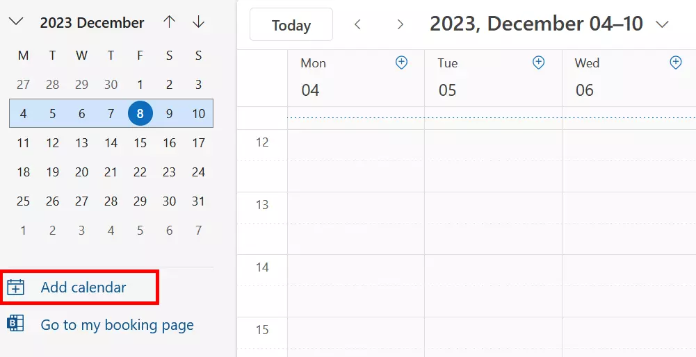 Billede: Outlook on the web: Add calendar
