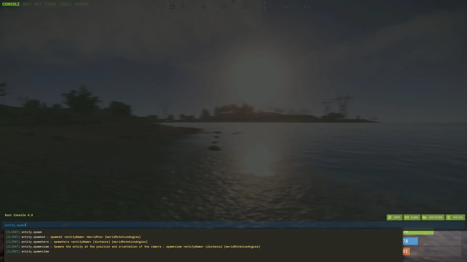 Billede: Rust in-game console