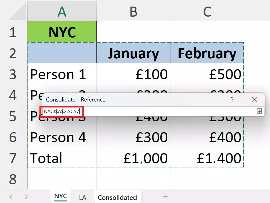 Billede: Selection of worksheet cells that should be merged