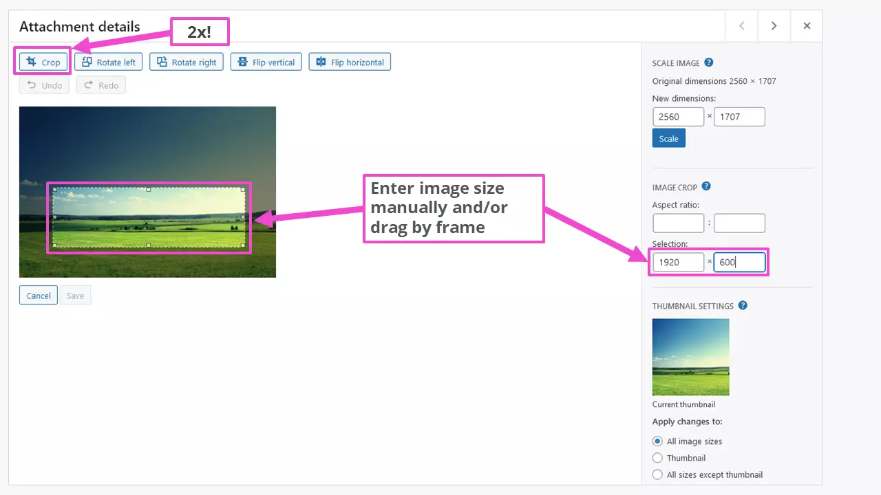 Billede: Set new image size in WordPress library