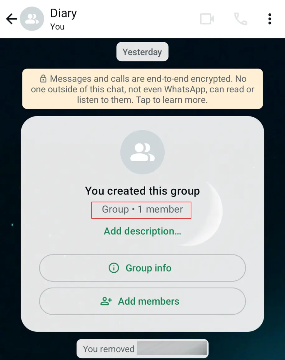 Billede: Android screenshot of a private diary in WhatsApp