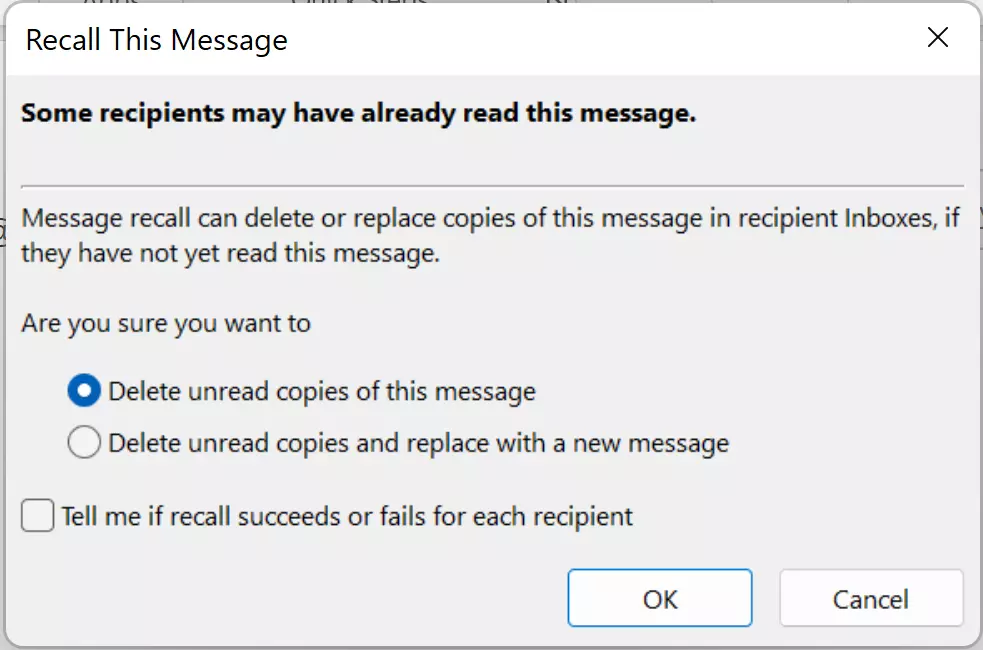 Billede: Recall options menu