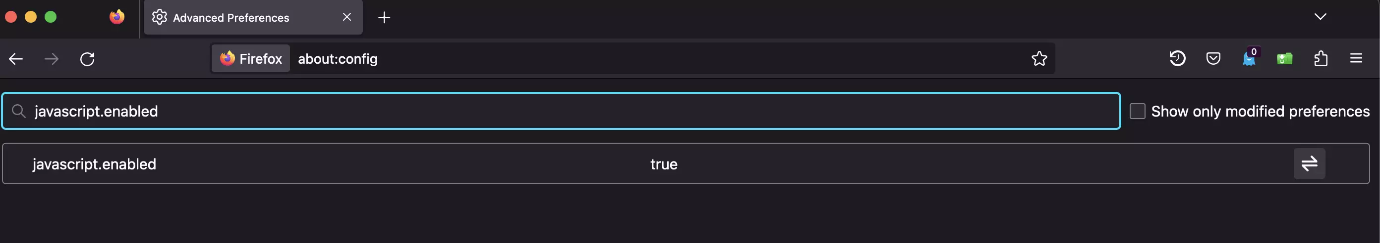Billede: Screenshot of page for enabling JavaScript in Firefox
