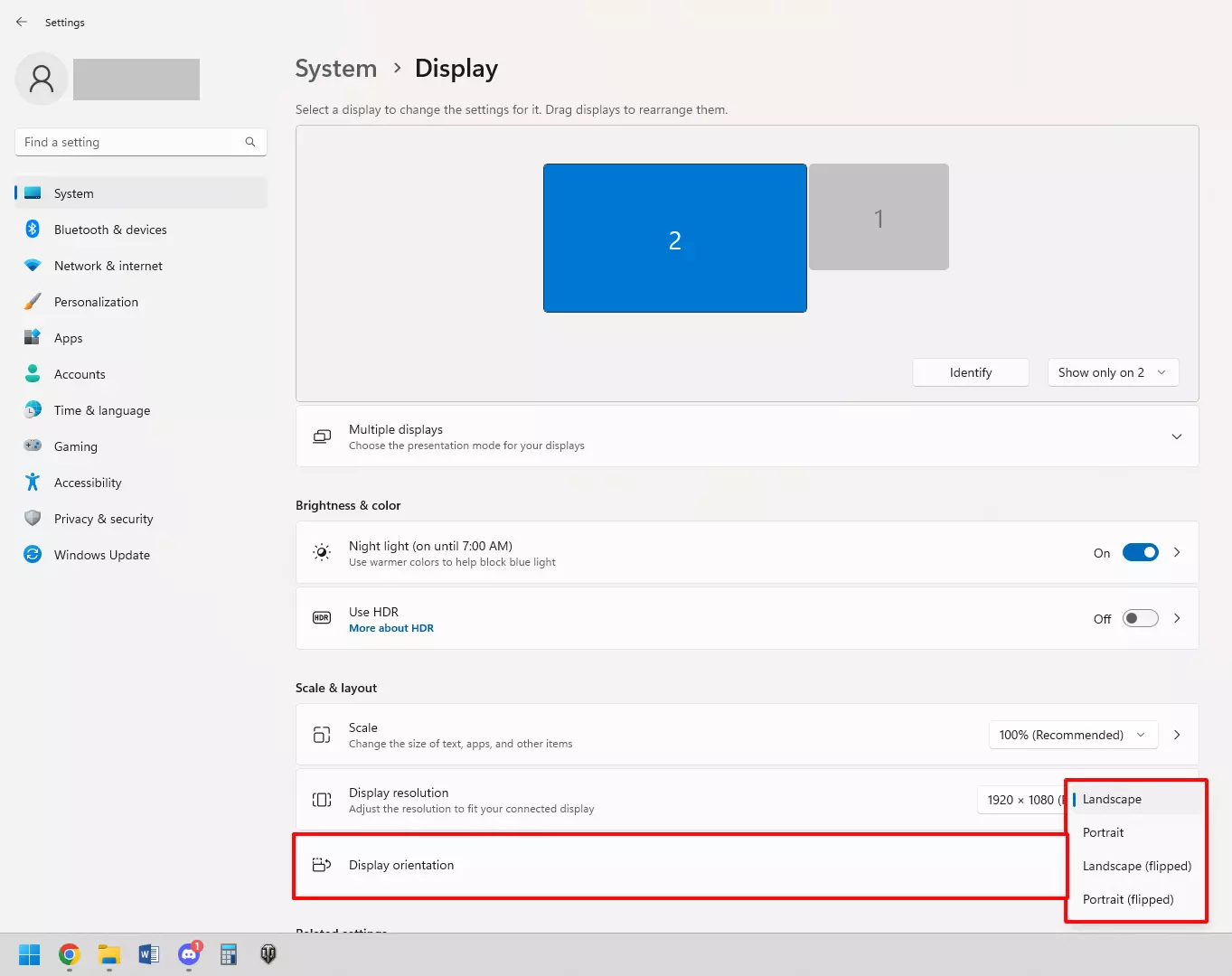 Billede: Screenshot of the display settings om Windows 11