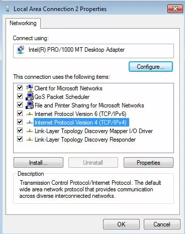 Billede: Windows 7 LAN connection: IPv4 settings in the ‘Properties’ menu
