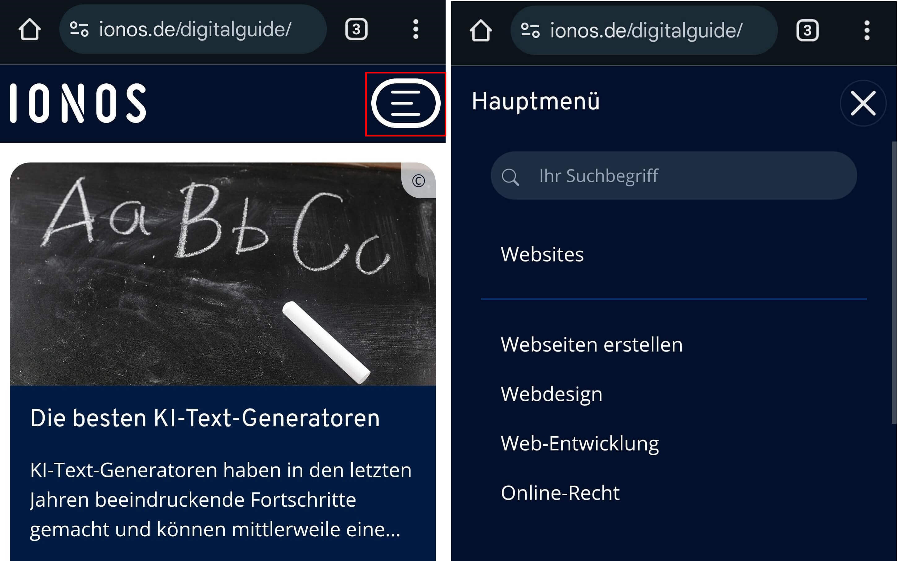 Bild: Listen-Navigation im Digital Guide von IONOS