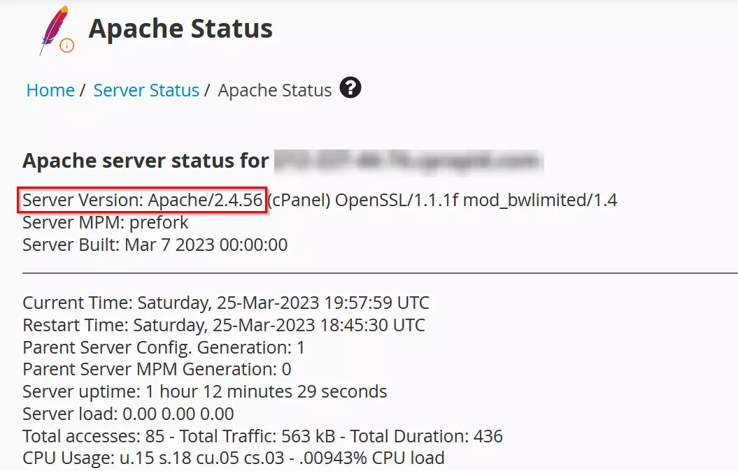 Bild: WebHost Manager: Apache Server Status