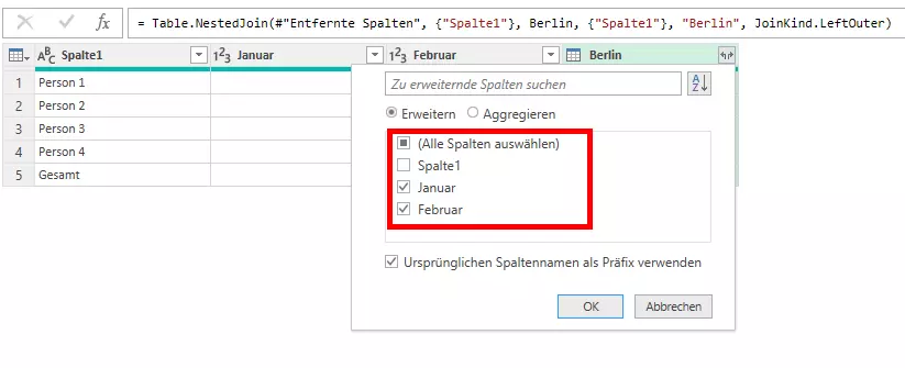 Bild: Bei übereinstimmenden Spalten das Häkchen entfernen