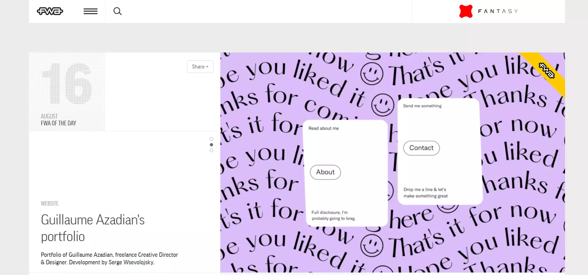 Bild: Startseite der „Favorite Website Awards“-Website