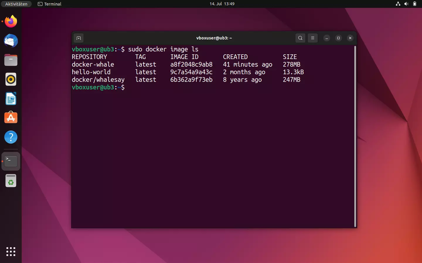 Bild: Übersicht aller lokalen Images im Ubuntu-Terminal