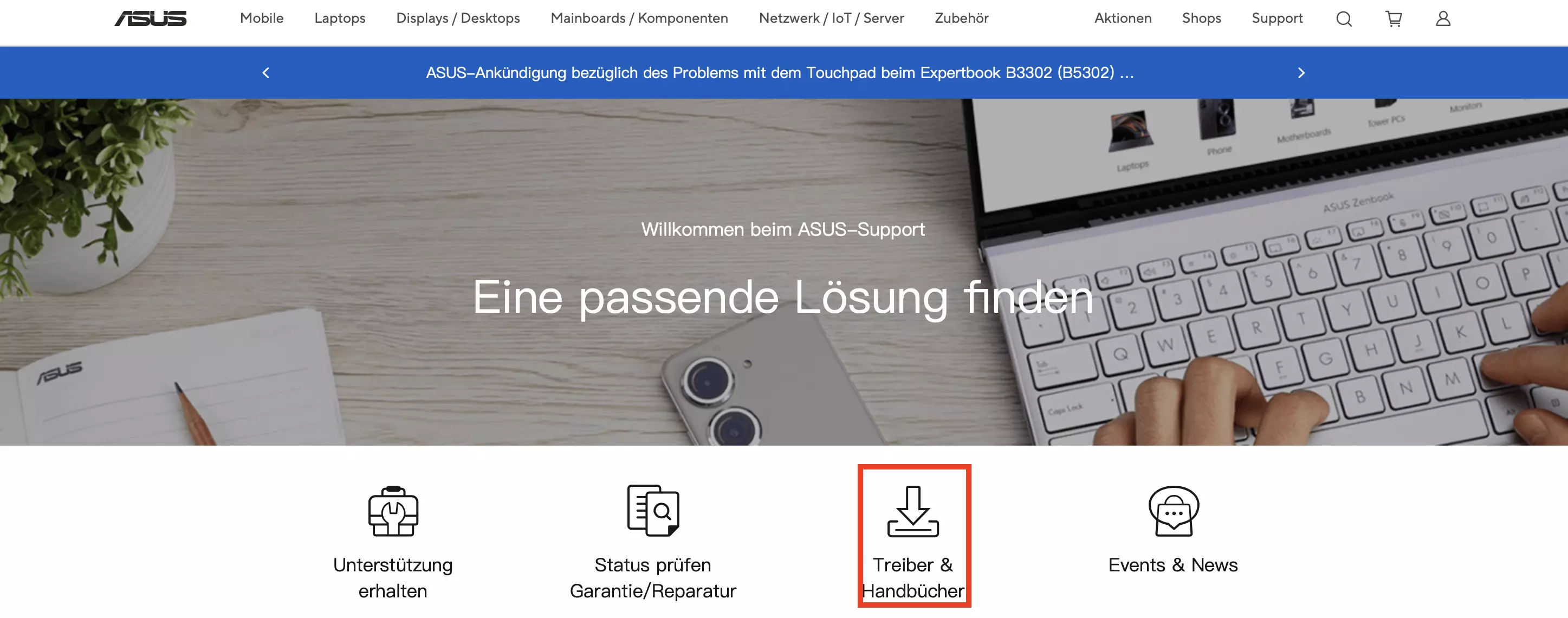 Bild: ASUS Website: Treiber & Handbücher