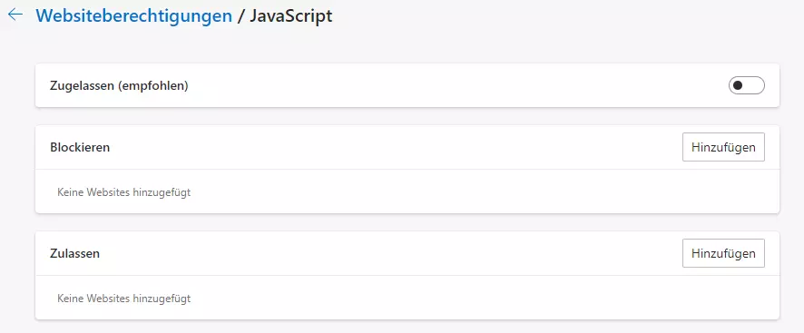 Bild: Edge: JavaScript deaktivieren
