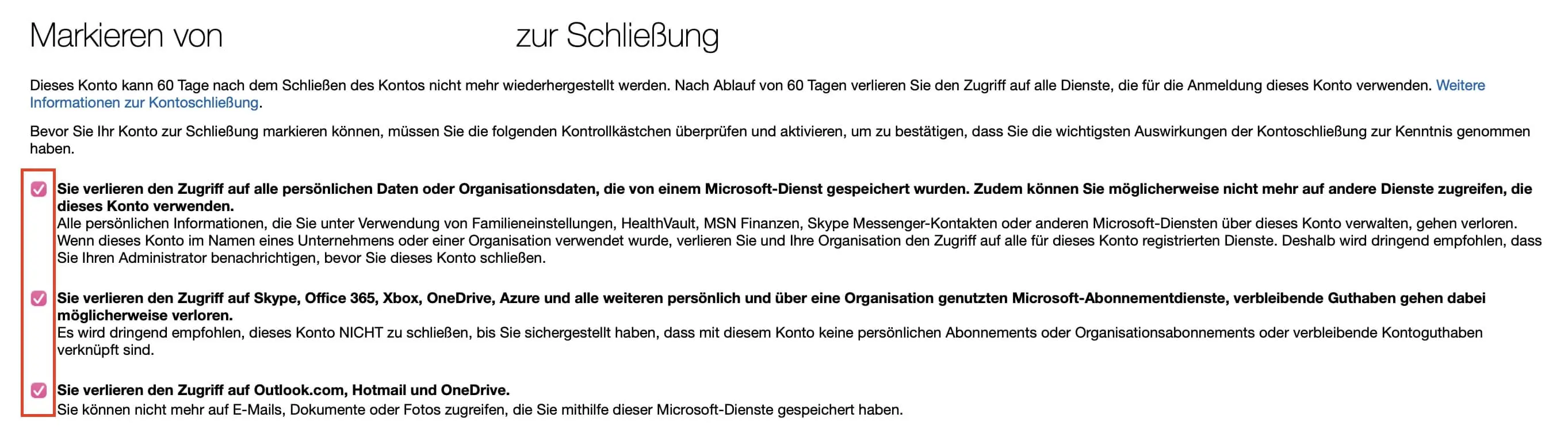 Bild: Microsoft-Konto löschen: Informationen bestätigen