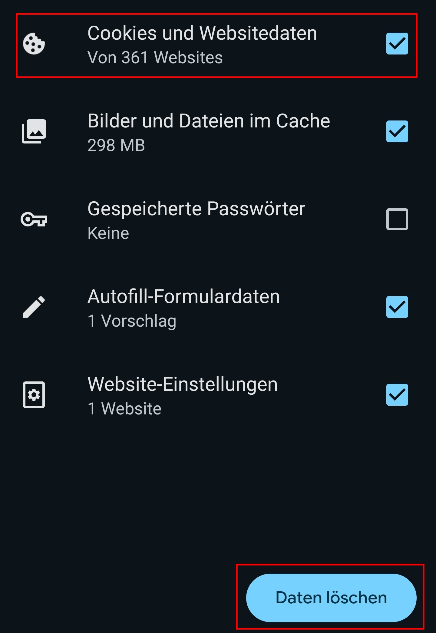 Bild: Cookies löschen in der Android-Chrome-App