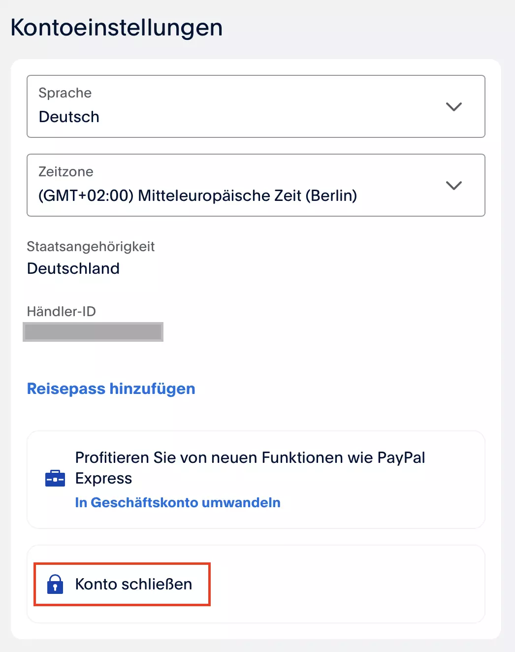 Bild: PayPal: Kontoeinstellungen