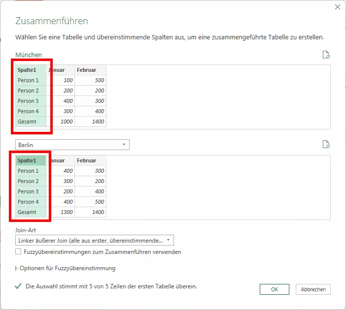 Bild: Übereinstimmende Spalte(n) auswählen