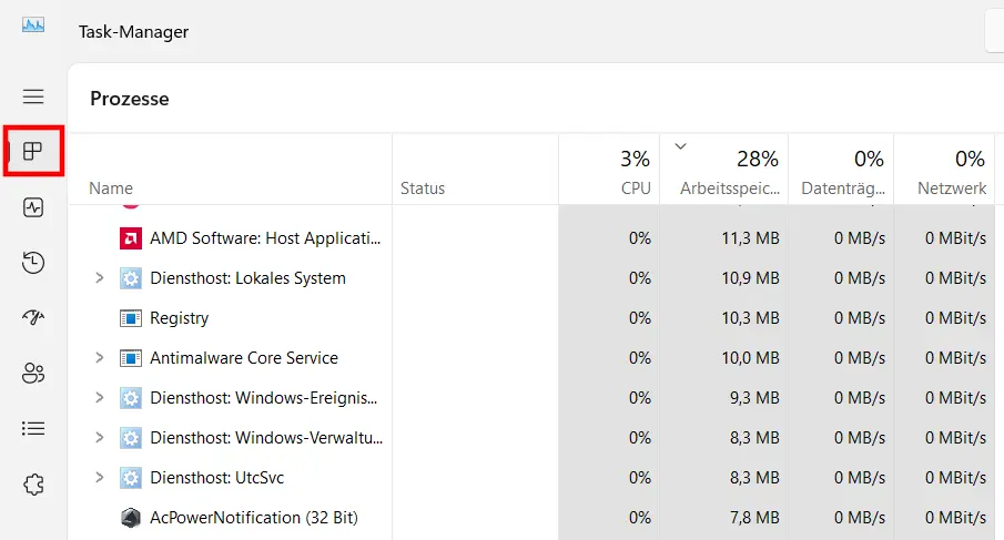 Bild: Windows Task-Manager: Auflistung aktiver Prozesse