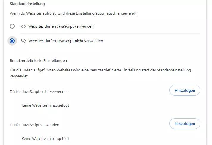 Bild: Google Chrome: JavaScript-Einstellungen