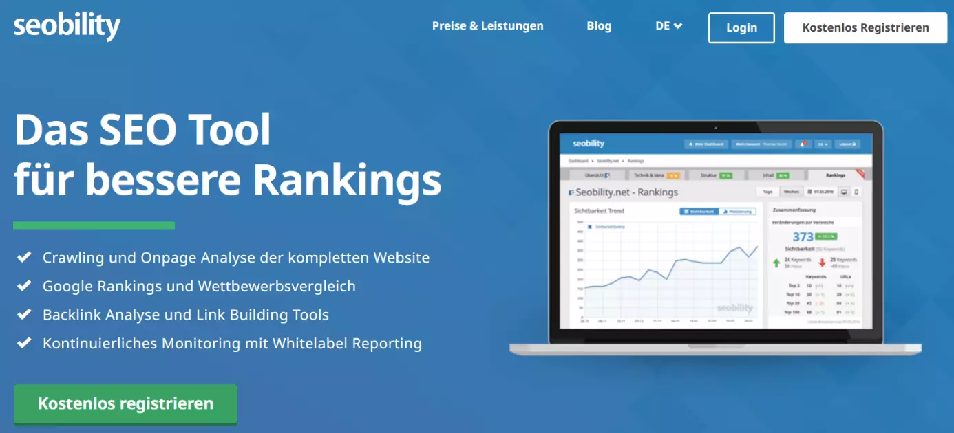 Bild: Startseite von Seobility