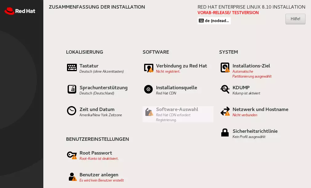 Bild: Screenshot des Installationsmenüs