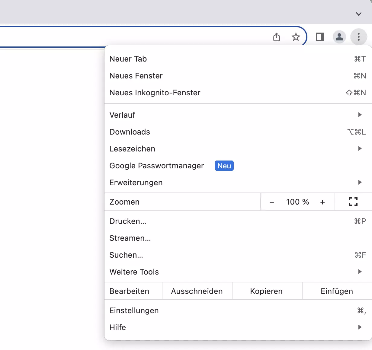 Bild: Screenshot des Drop-down-Menüs in Chrome