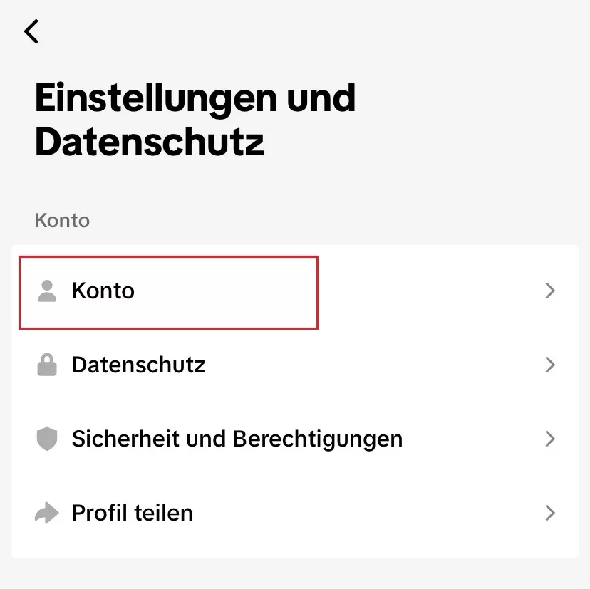 Bild: Tik-Tok-Menü „Einstellungen und Datenschutz“