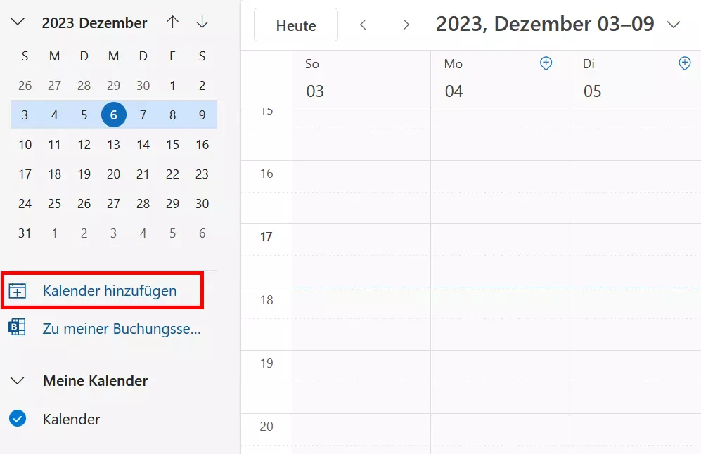 Bild: OWA: Kalender hinzufügen