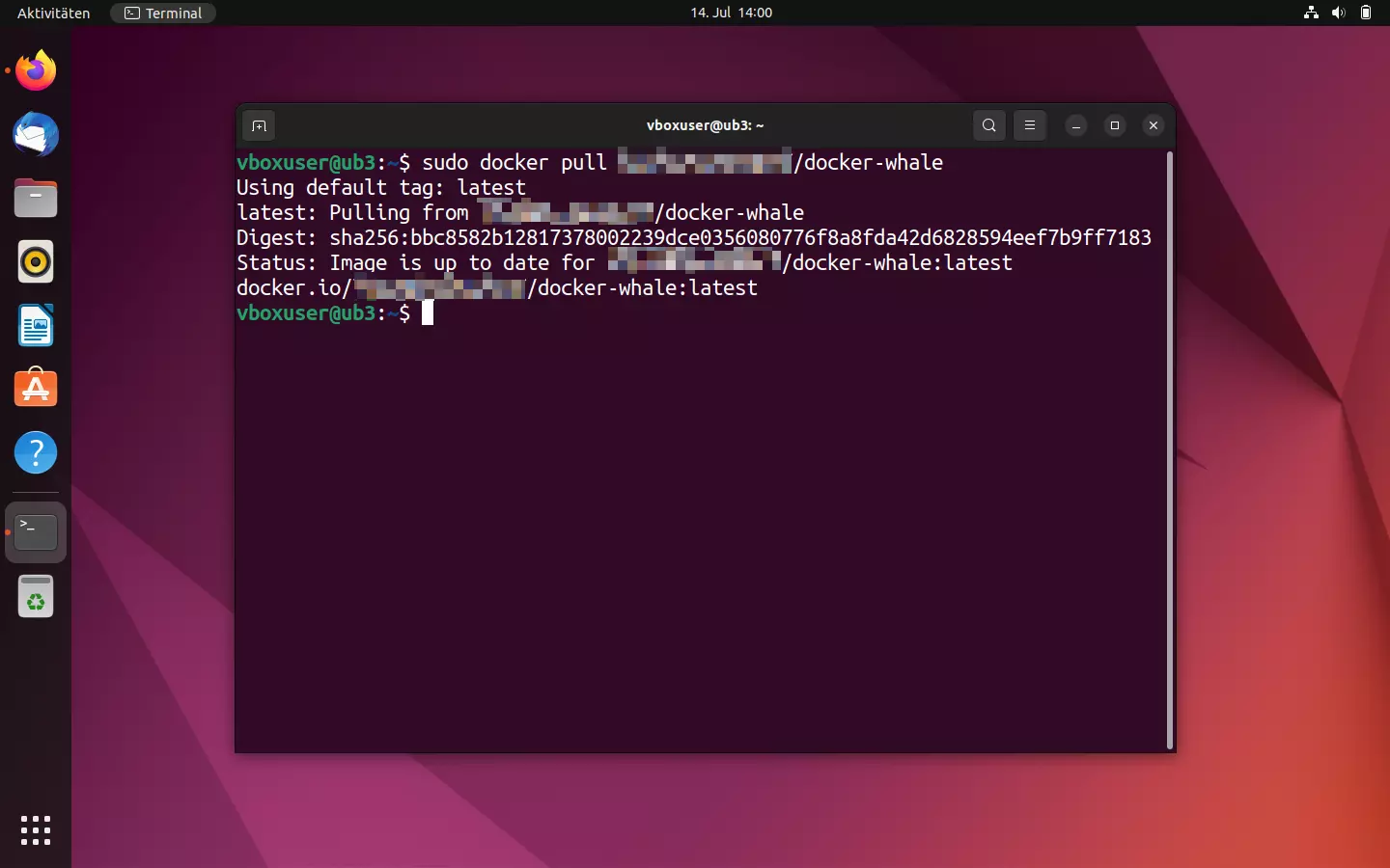Bild: Statusmeldung: „Image is up to date“ („Die lokale Kopie ist aktuell)