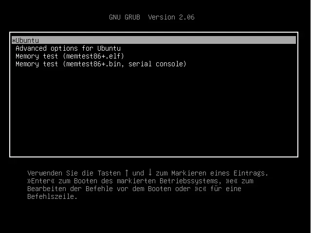 Bild: GRUB-Bootlader Menü