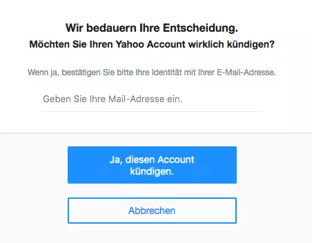 Bild: Letzter Kündigungsschritt auf der Yahoo-Website