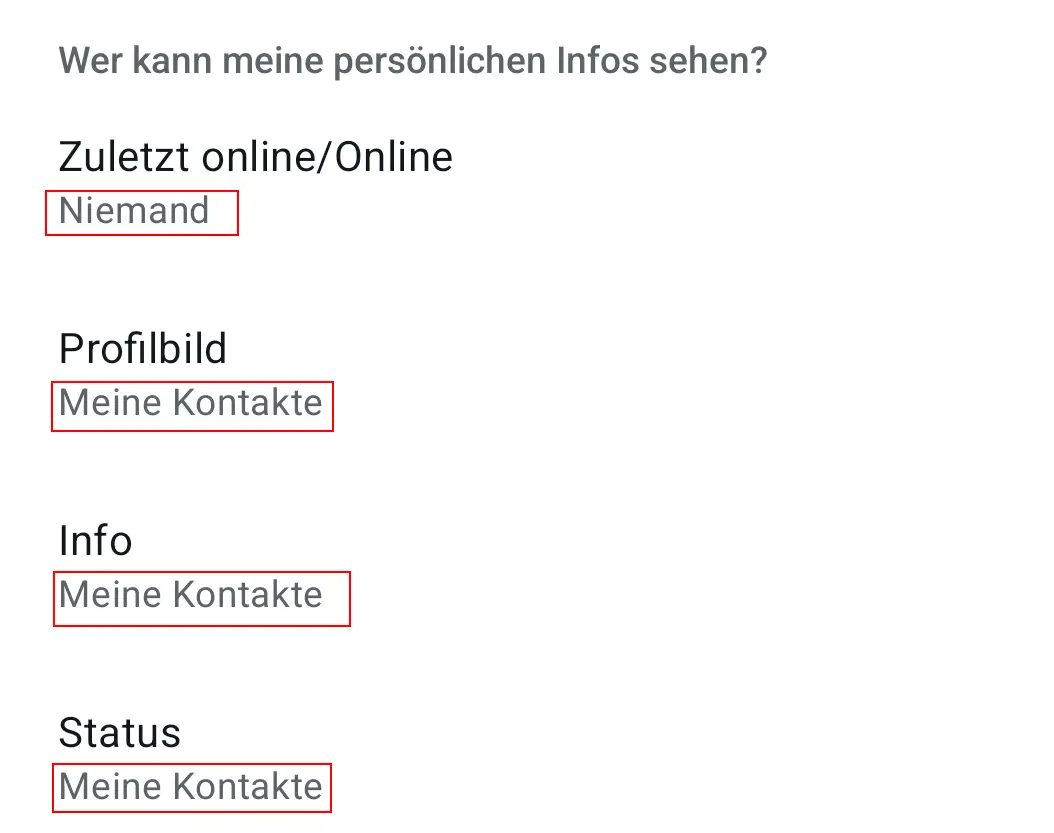 Bild: Android-Screenshot des Datenschutzbereichs in WhatsApp