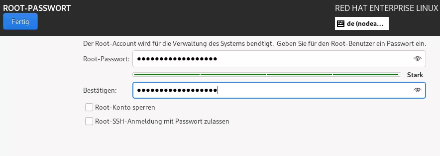 Bild: RHEL-9-Install: Root-Passwort