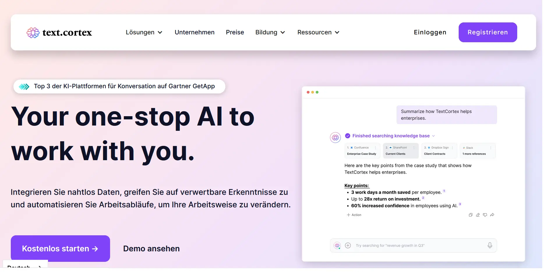 Bild: Screenshot der Website von TextCortex