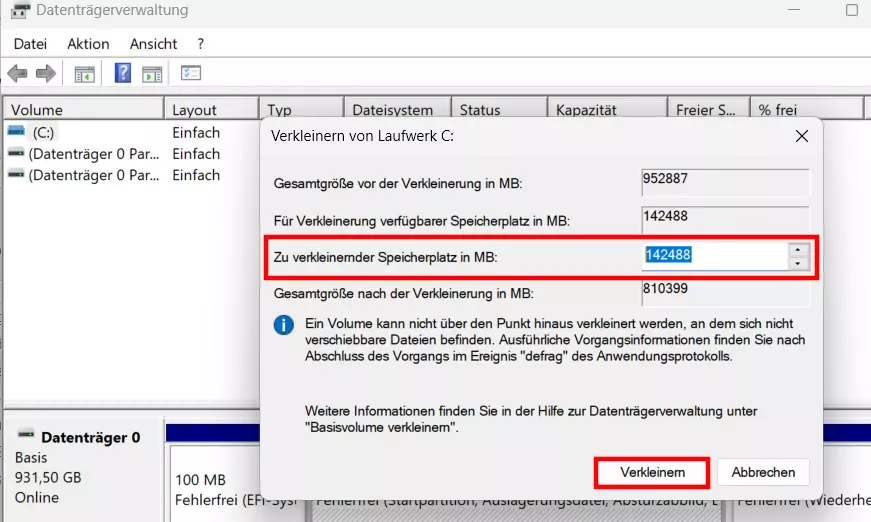 Bild: Datenträgerverwaltung von Windows 11
