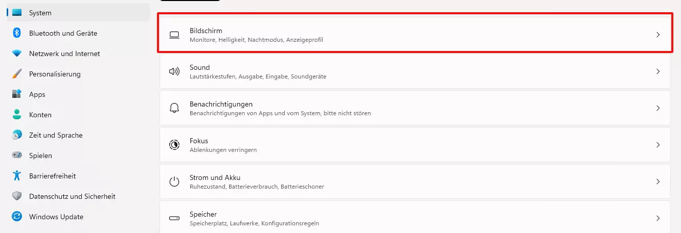 Bild: Screenshot der Systemfunktionen bei Windows 11