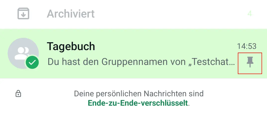 Bild: Android-Screenshot der WhatsApp-Chatliste mit Fixieren-Funktion