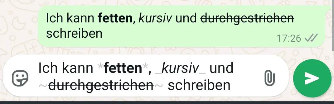 Bild: Android-Screenshot der WhatsApp-Formatierungsoptionen
