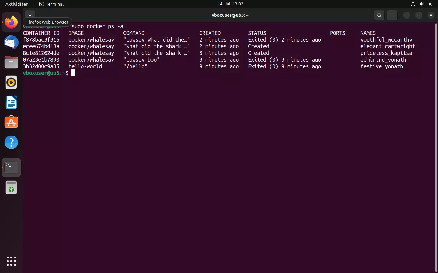 Bild: Übersicht aller Container auf dem lokalen System