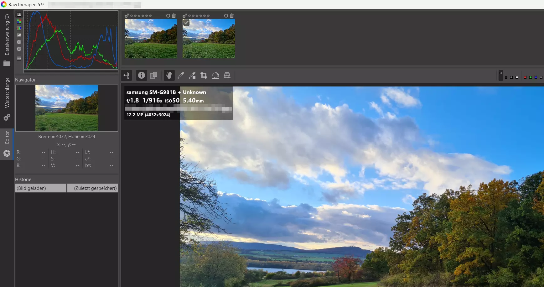Bild: Screenshot der RawTherapee-Benutzeroberfläche
