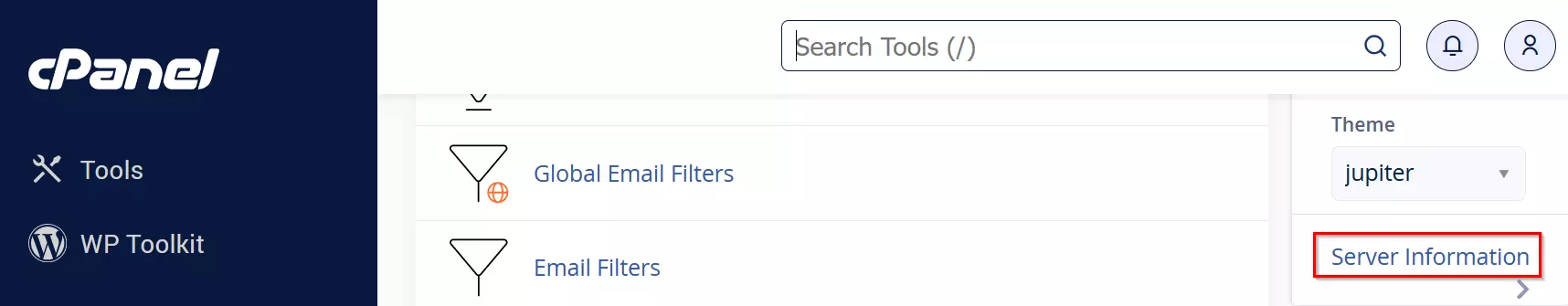 Bild: cPanel: Sektion Server Information