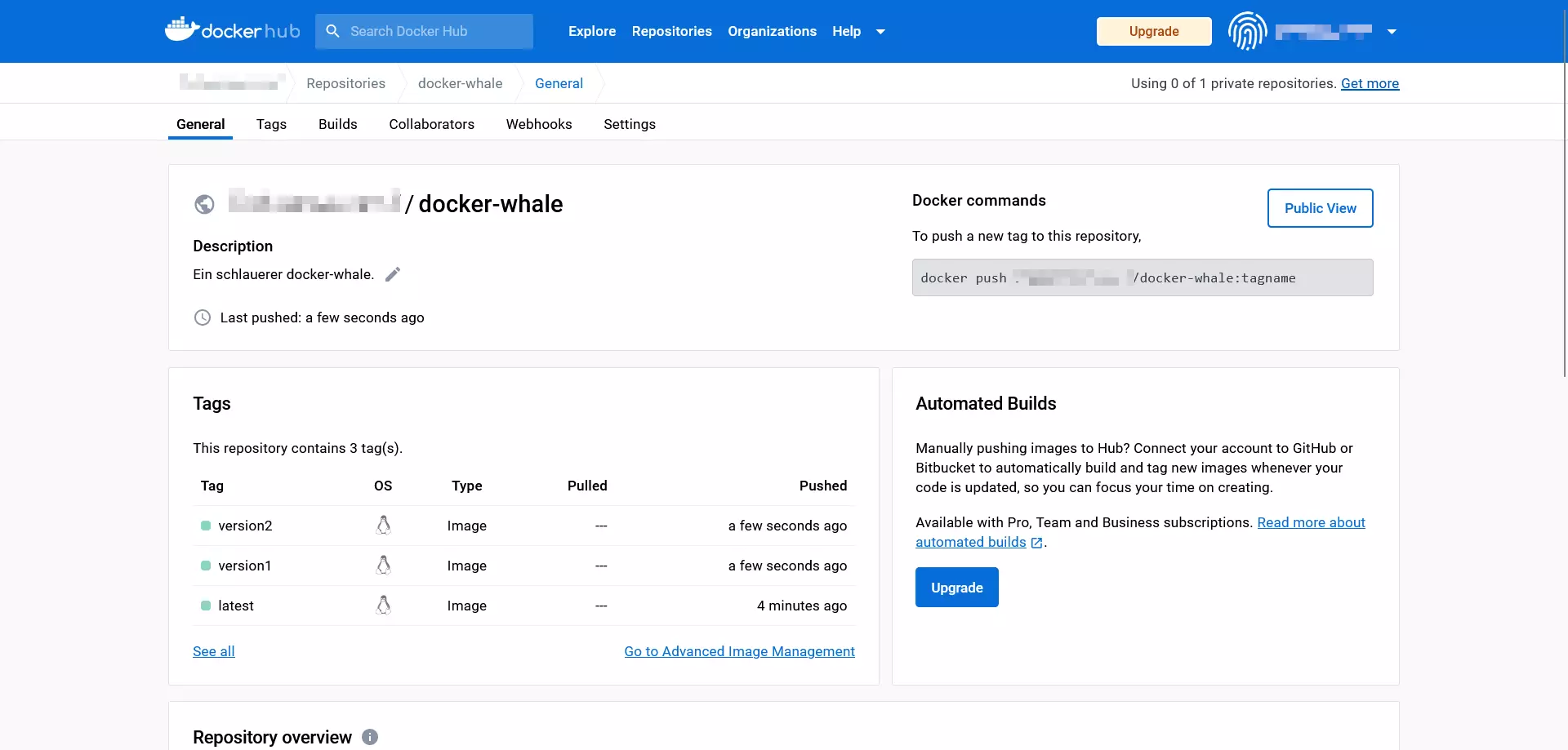 Bild: Docker-Hub: Der Reiter „Tags“