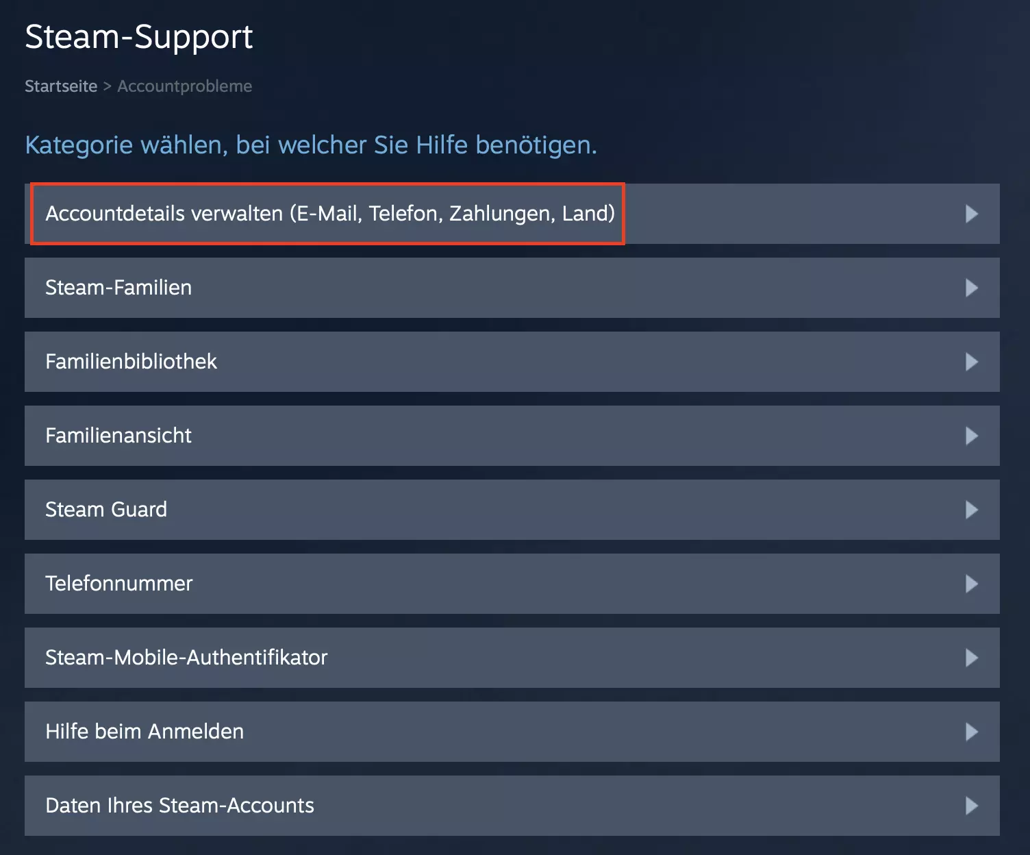 Bild: Steam: Accounteinstellungen