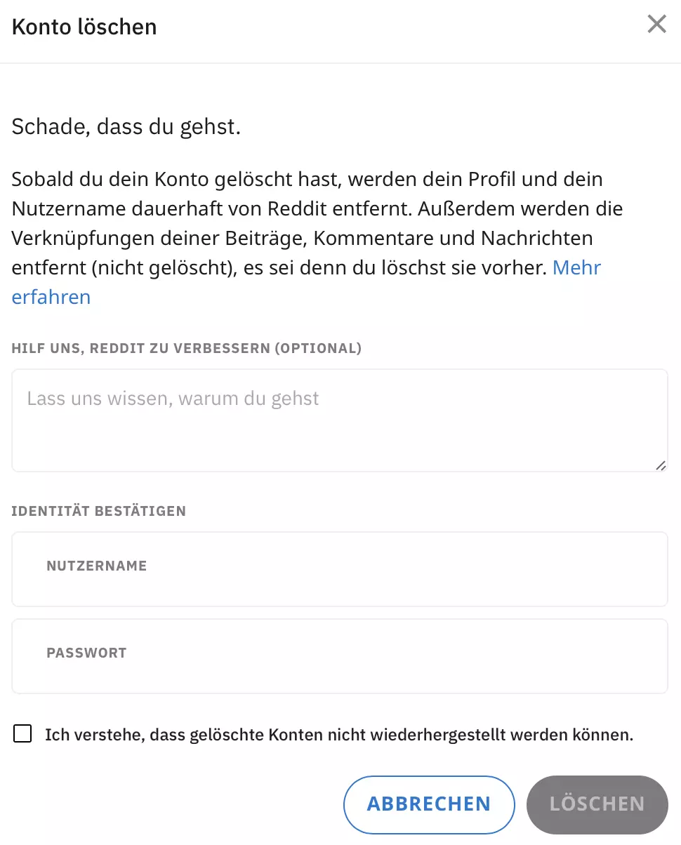 Bild: Reddit: Löschung bestätigen