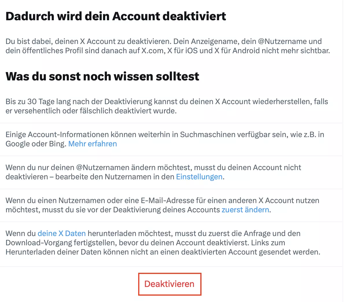 Bild: Twitter: Account deaktivieren