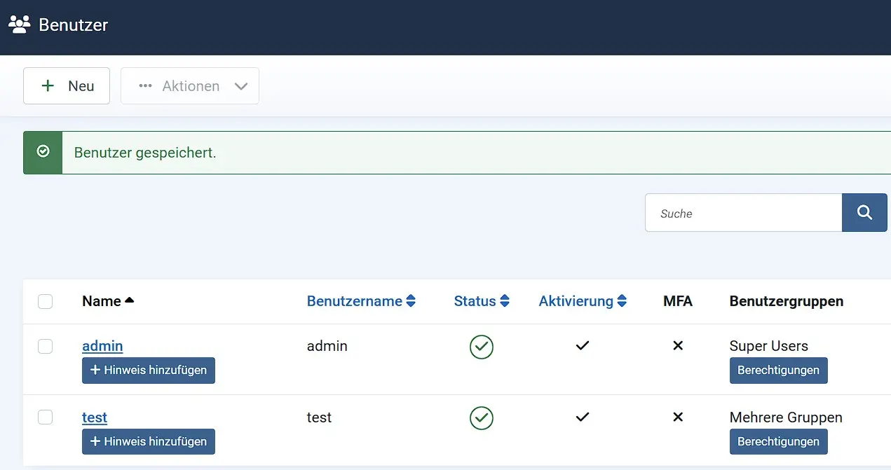 Bild: Benutzermanagement in Joomla