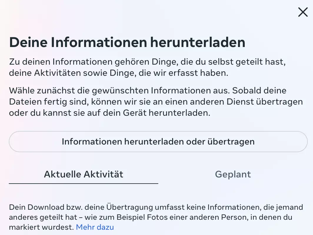 Bild: Facebook: Informationen herunterladen