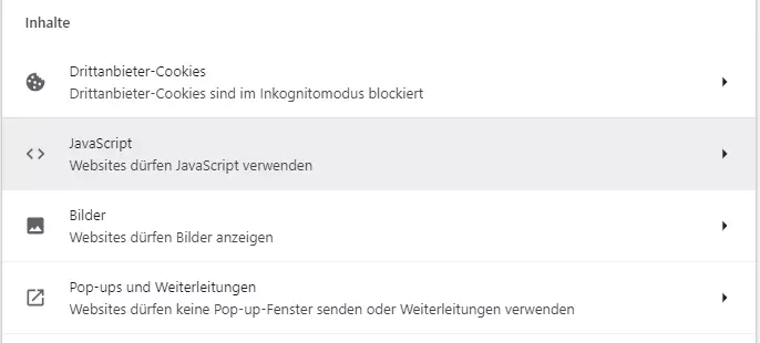 Bild: Google Chrome: Inhaltseinstellungen