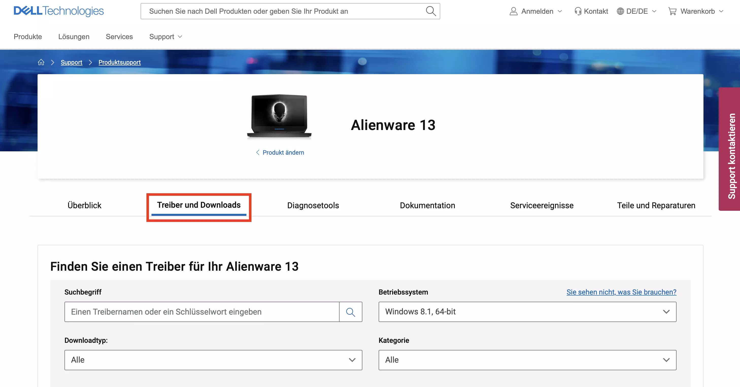 Bild: Dell-Website: Produkt suchen